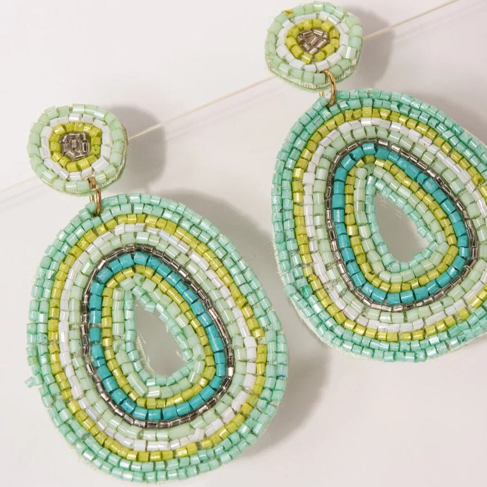 A443-D โข Aqua Beaded Teardrop Statement Earrings
